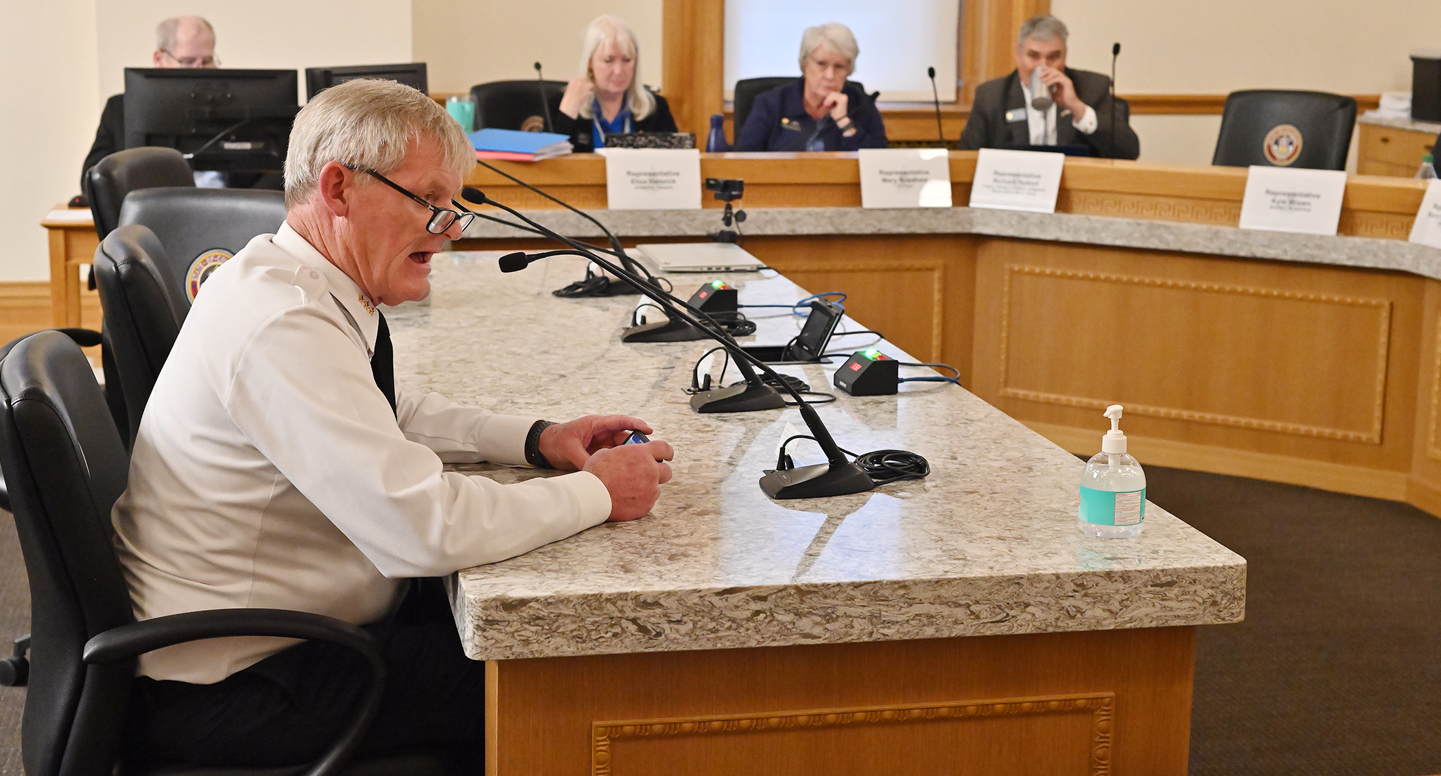 Tim Dienst testifying for EMSAC at a bill's committee hearing.