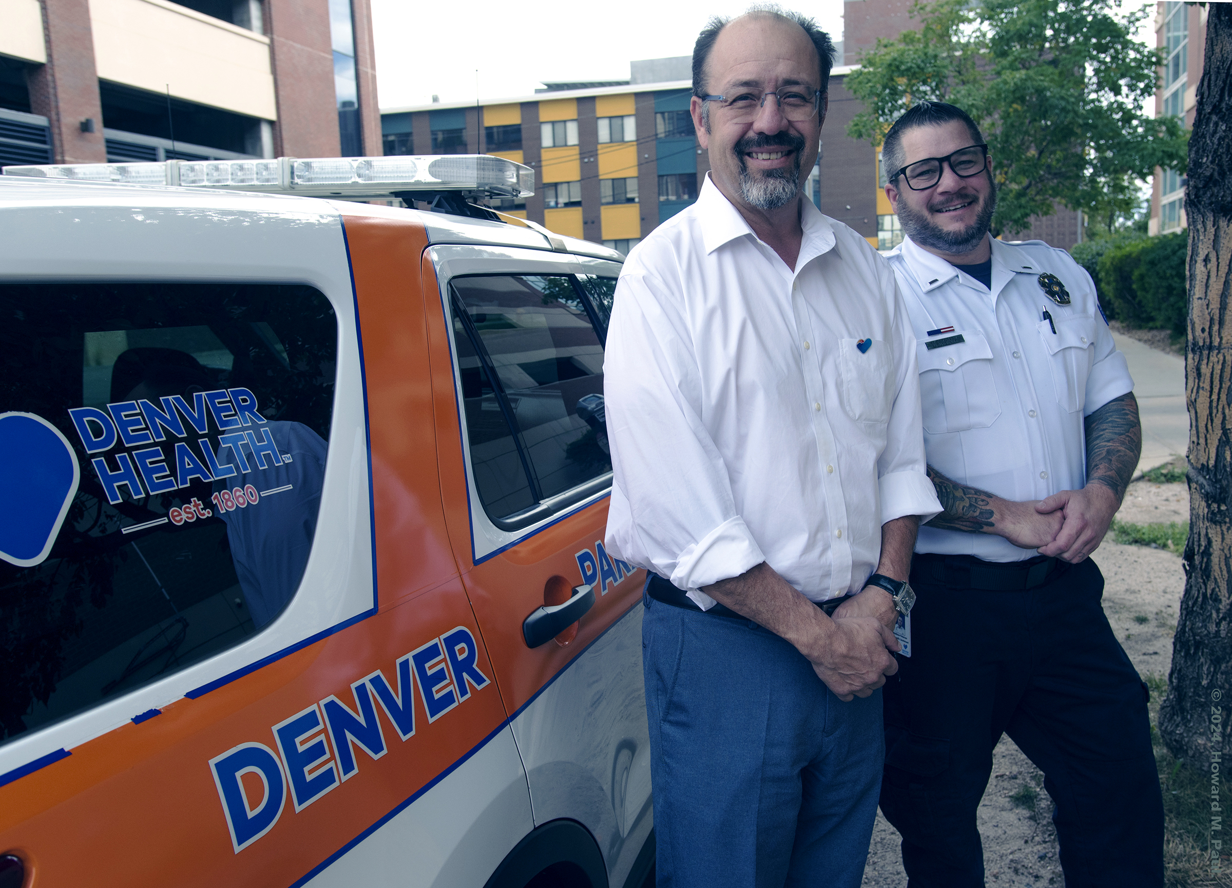 Senator Robert Rodriguez and DH Lieutenant Matt Petersen rode in a Paramedic Division command staff car to five EMS Calls. Photograph by Howard M. Paul. Senator Robert Rodriguez and DH Lieutenant Matt Petersen rode in a Paramedic Division command staff car to five EMS Calls. Photograph by Howard M. Paul.
